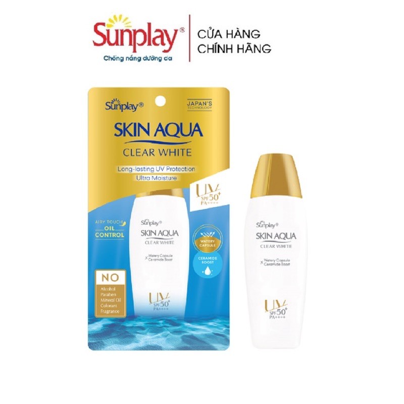 (Tuýp 55g) Sữa chống nắng hằng ngày dưỡng trắng cho da dầu Sunplay Skin Aqua Clear White SPF 50, PA++++ 55g