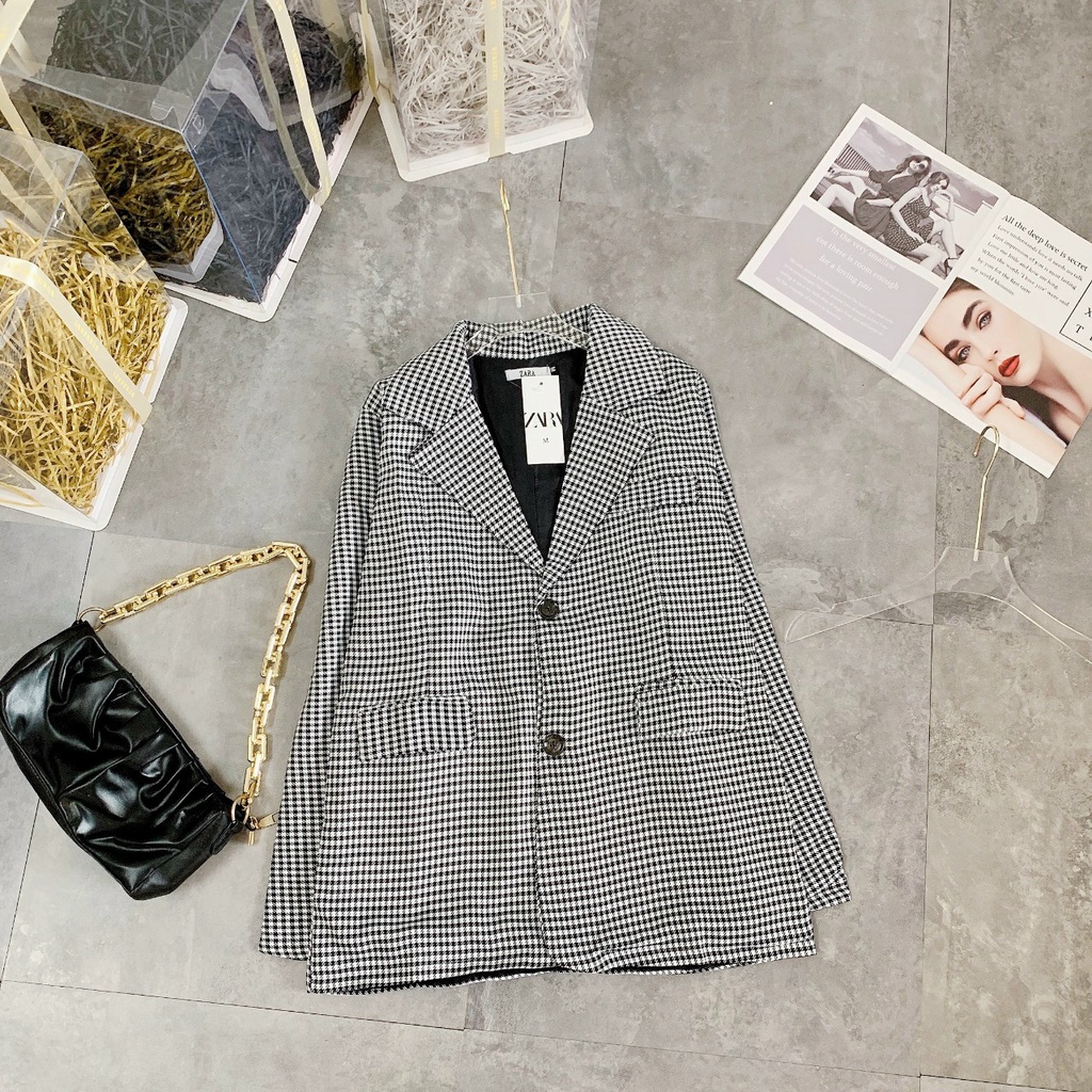 Áo Khoác Blazer Nữ Sọc Đen Trắng, Áo Blazer Hàng 2 Lớp, Đơn Giản, Cá Tính Sang Trọng
