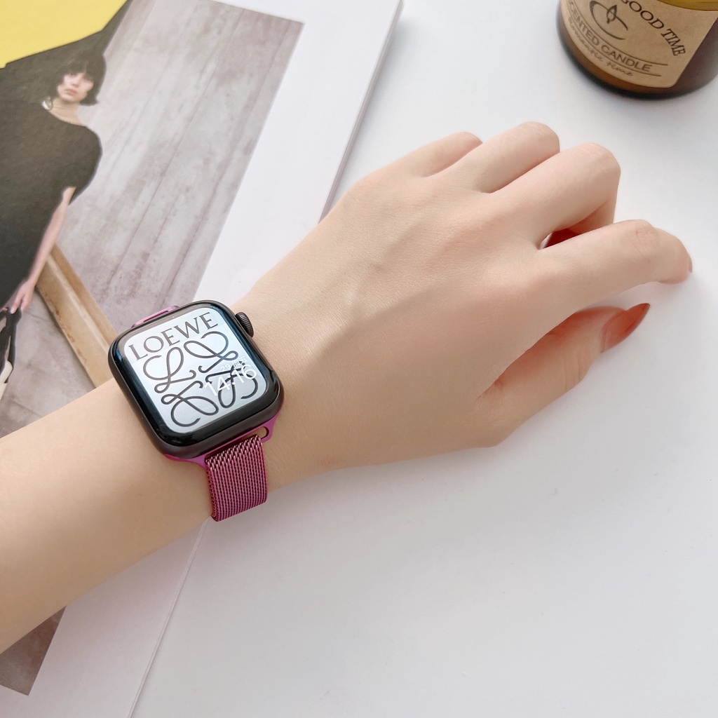 Dây Đeo Đồng Hồ Bằng Kim Loại Milan Mỏng Màu Gradient Kiểu Mới Cho iwatch7 Series 6/5/4/3/SE 41mm45mm Apple 40mm44mm 6 5 4 SE