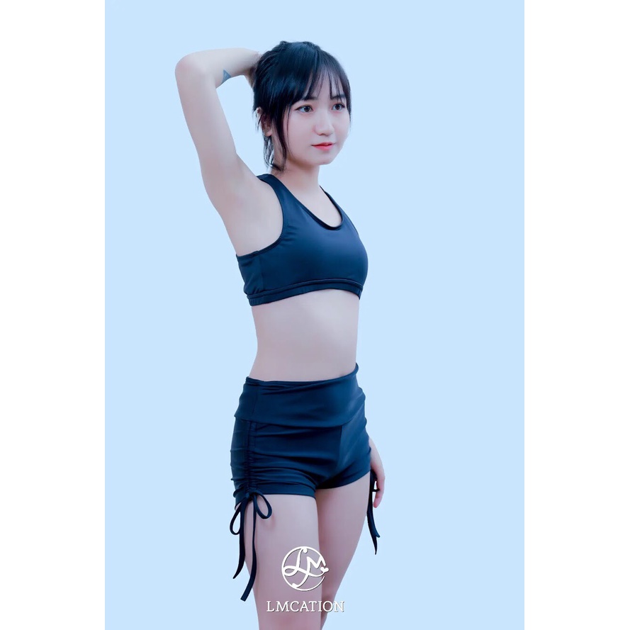 Bộ Đồ Bikini Nữ LMcation - Áo Ngực Dây Chéo &amp; Quần Bơi Đùi Ada - Màu Đen