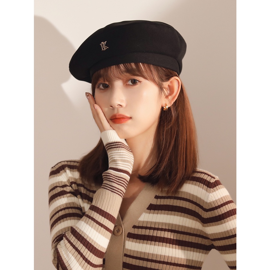Mũ nồi vải len in chữ KK phong cách đường phố cá tính ngọt ngào cho nữ
