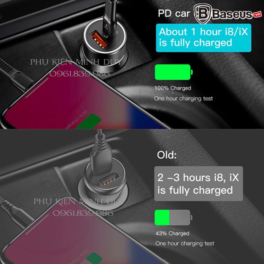 Bộ tẩu sạc nhanh đa năng dùng cho xe hơi Baseus Type-C PD Fast Charge 36W &amp; USB QC 3.0
