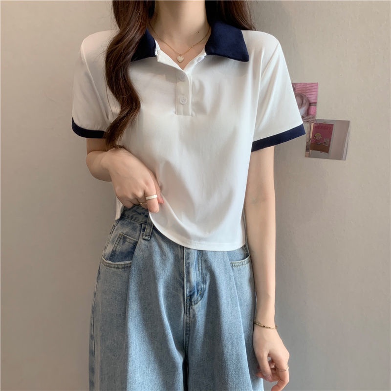 Áo polo Ngắn Tay Màu Sắc Tương Phản Thời Trang Mùa Hè Cho Nữ