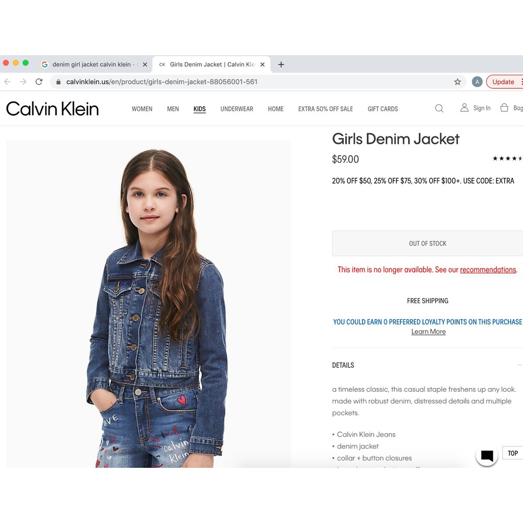 Áo khoác Jean Calvin Klein bé gái xuất xịn