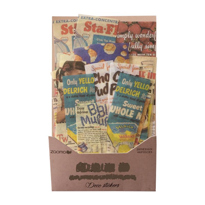 Gói 40 tờ stickers nhiều chủ đề dùng để dán trang trí kiểu cổ điển vintage