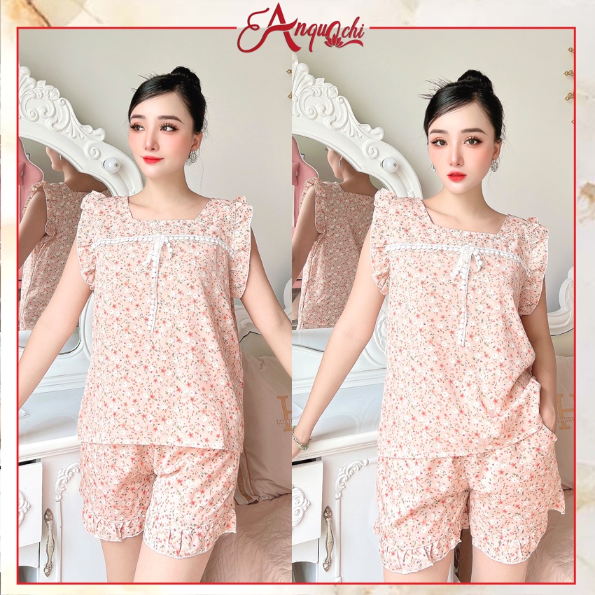 Đồ Bộ Nữ Mặc Nhà Anquachi Quần Đùi Lụa Hoa Nhí Lưng Thun Mặc Ở Nhà Đẹp Đi Chơi Dễ Thương S076