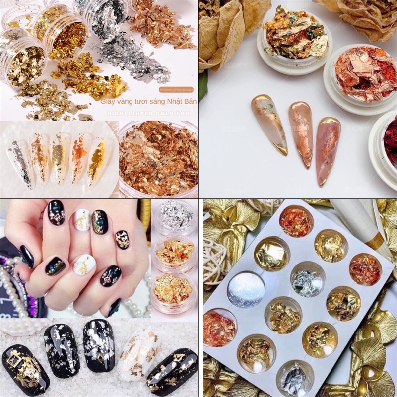 Set Giấy Nhũ Vàng Bạc Trang Trí Móng