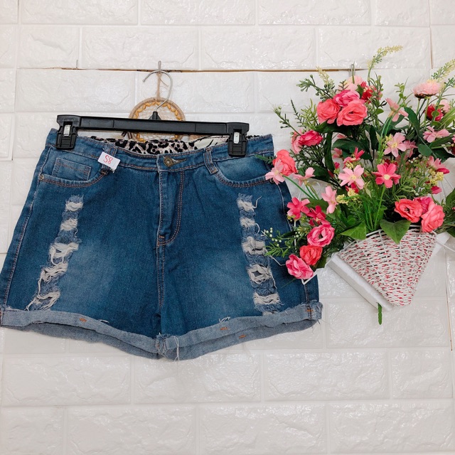 quần short jean Y2K rách lưng cao size 27