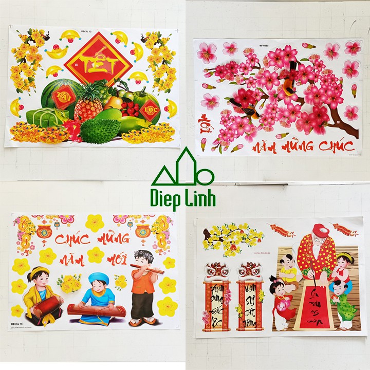 [HÀNG HOT] Decal dán tường trang trí tết - Tranh dán tường trang trí tết, năm mới có keo sẵn