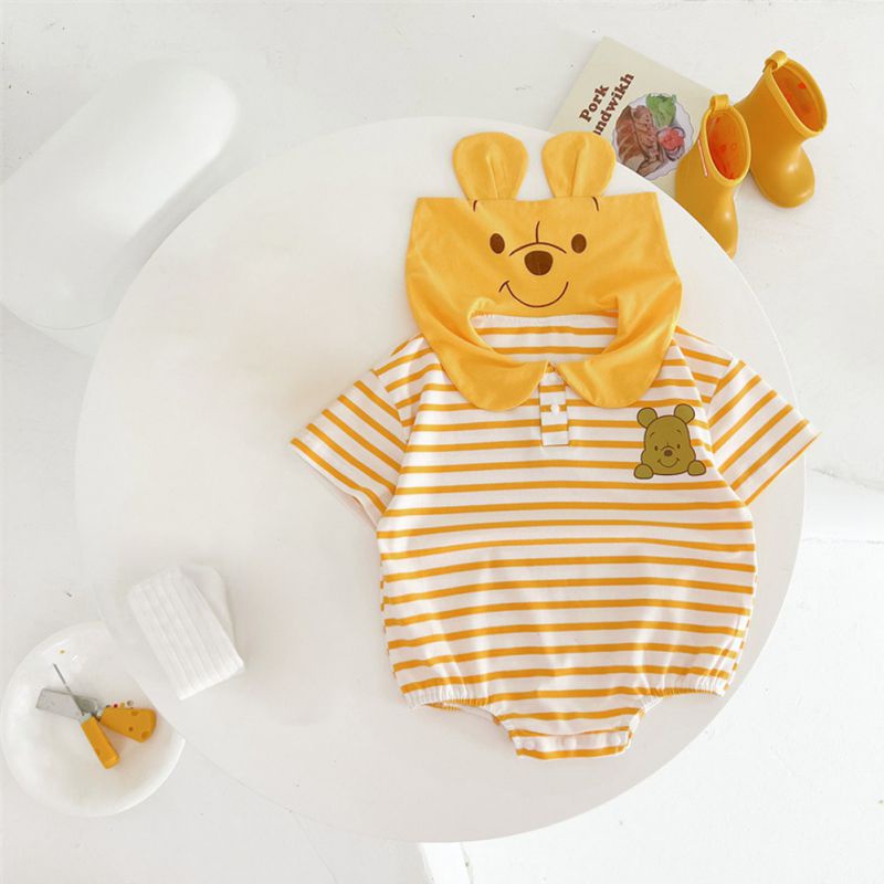 Áo Liền Quần Tam Giác Cổ Thủy Thủ Họa Tiết Hoạt Hình Kẻ Sọc Màu Tương Phản Thời Trang Mùa Hè Cho Bé