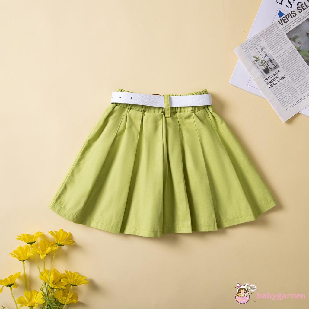 BABYGARDEN-1-6years Baby Girls Outfits, Letter Print Sleeveless Tank Tops + Solid Color Pleated Skirts + Waist Belt Summer Set