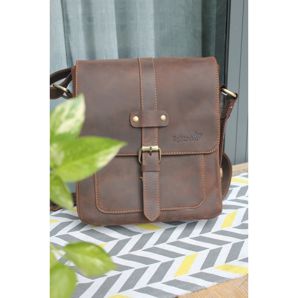 TÚI ĐEO CHÉO - DA BÒ THẬT - DA SÁP NGỰA ĐIÊN Buffalo Leather BF103 - Thời trang Nam