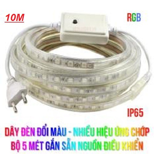Dây đèn đổi màu, Nhiều hiệu ứng chớp, Chống mưa, 10M gắn sẵn nguồn.