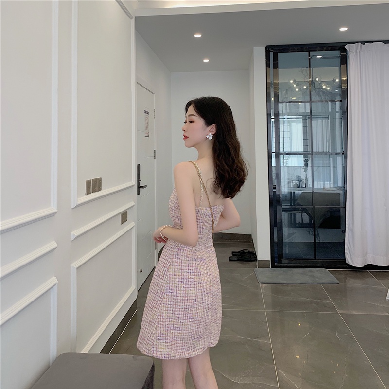 Sleeveless small fragrant short skirt suspender skirt French sweet temperament waist slimming dress