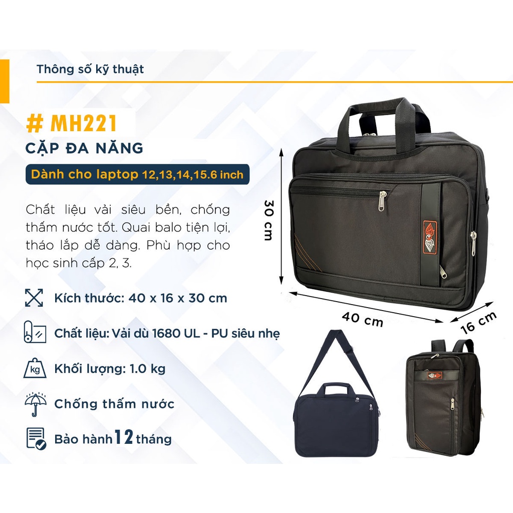 Cặp Đen Học Sinh Cấp 2,3 Dành Cho Sinh Viên, Nhân Viên Văn Phòng Vừa Laptop 15.6inch