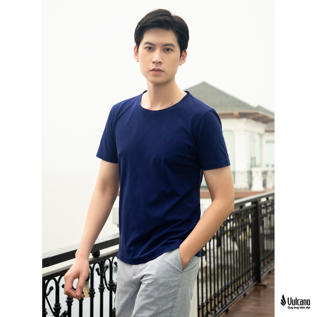 Áo Phông Nam Cotton Mercerized Cao Cấp Dáng Casual 1020 Màu Xanh Đen – Áo T- shirt Vulcano