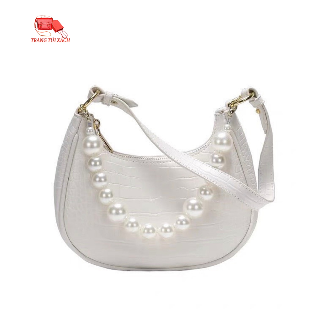 Túi Kẹp Nách Túi Xách Nữ Đeo Vai Dáng Thuyền Da Vân Kèm Dây Ngọc Sang Chảnh TTX88