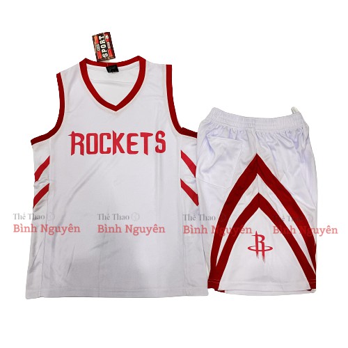 Bộ quần áo bóng rổ NBA Houston Rockets không số nam nữ vải thun mè tho