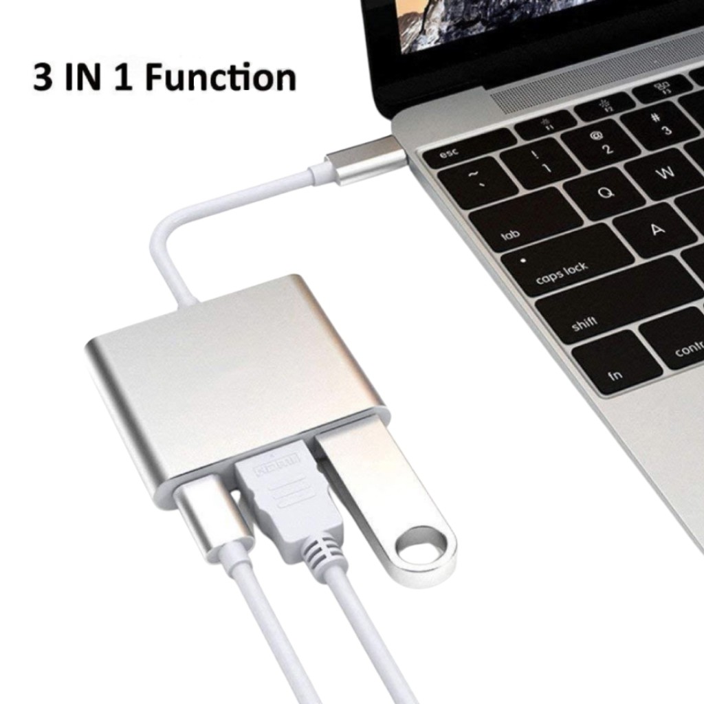 (Adapter) bộ chuyển đổi Hub 3 trong 1 USB 3.1 Type-C sang 4K UHD HDMI USB-C cho Macbook, iPad, Smart Phone