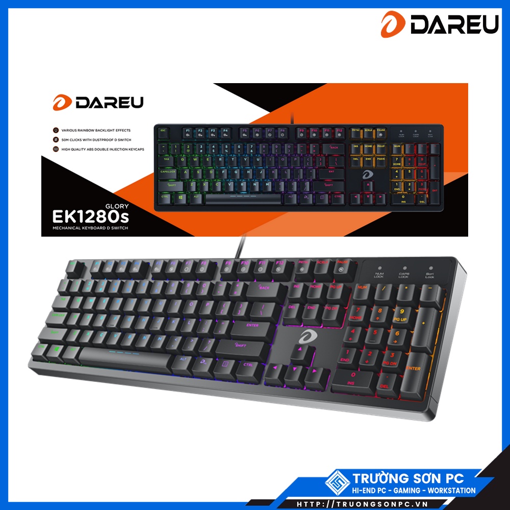 Bàn Phím Cơ Gaming DAREU EK1280S Black | USB MULTILED, Blue/ Brown/ Red switch