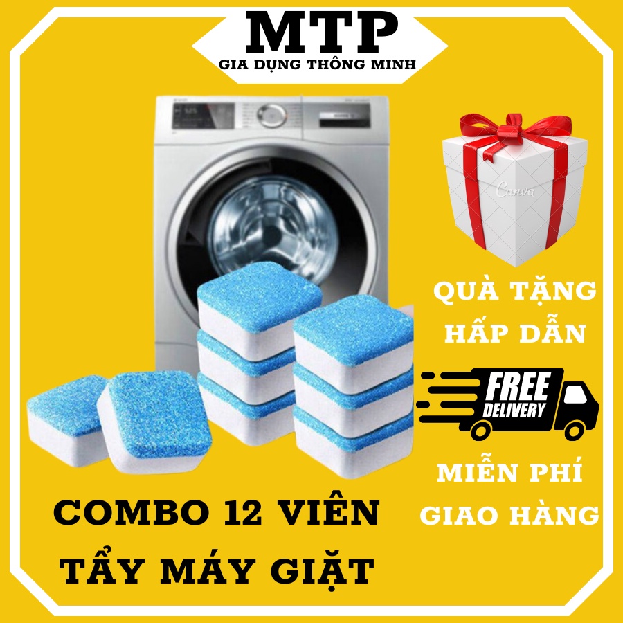 Combo 12 viên tẩy vệ sinh máy giặt, Khử mùi, Làm sạch, Tẩy sạch cặn bẩn lồng giặt