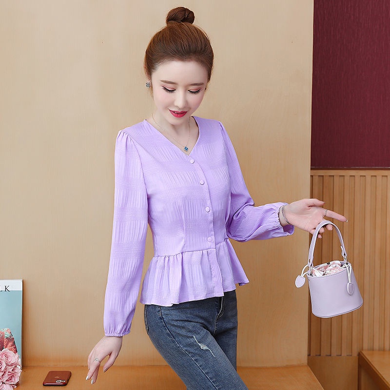 Áo Sơ Mi Chiffon Cổ Chữ v Thời Trang Mùa Thu Phong Cách Phương Tây Mới