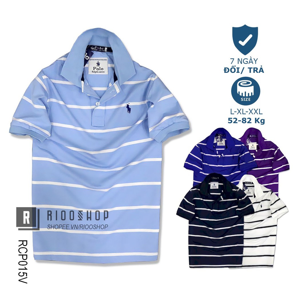 Áo thun nam có cổ sọc ngang RL cao cấp RCP015V - áo phông nam tay ngắn form rộng Riooshop