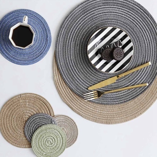 Round Design Table Ramie Insulation Pad Solid Placemats Linen Non Slip Table Mat Kitchen Accessories Decoration Home Pad Coaster Round coaster, placemat, heat pad