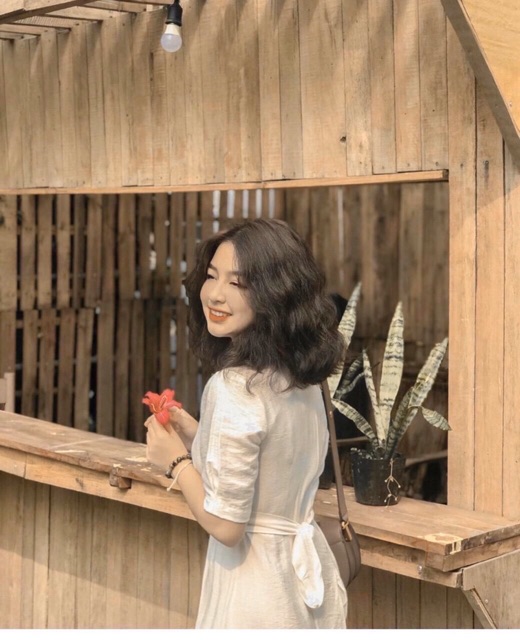 [Mã WASTUP9 giảm 10% tối đa 30K đơn 150K] Đầm váy trắng midi thắt eo cột nơ sau ( Hình chụp thật) | BigBuy360 - bigbuy360.vn