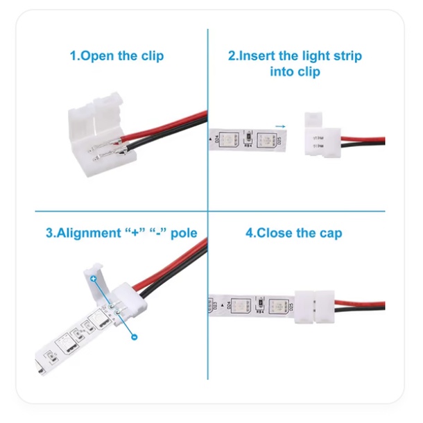 Đầu nối LED dây 2835, 5050 đơn sắc  8mm và 10mm