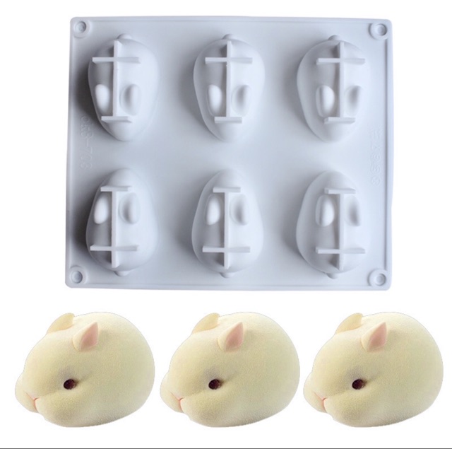 Khuôn Silicon Làm Thạch 3D Hình 6 Thỏ