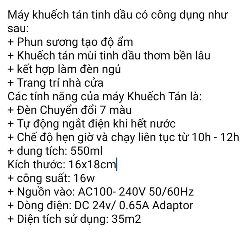 [Tặng Điều Khiển] Máy Khuếch Tán Tinh Dầu, Máy Phun Sương Tạo Độ Ẩm Trụ Nhựa Trắng 500ml