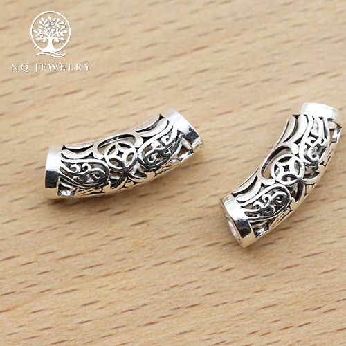 Charm bạc hình trụ dài họa tiết hoa văn - NQ Jewelry
