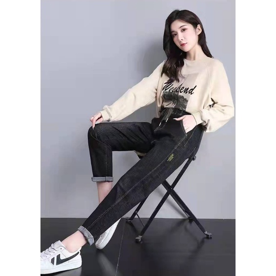 Quần jeans harem Mỏng Ống Rộng Lưng Thun Thời Trang Mùa Thu 2022 Dành Cho Nữ Có size Lớn