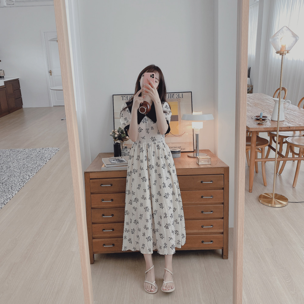 Đầm Cổ Bẻ In Họa Tiết Hoa Thời Trang Hàn Quốc Cho Nữ