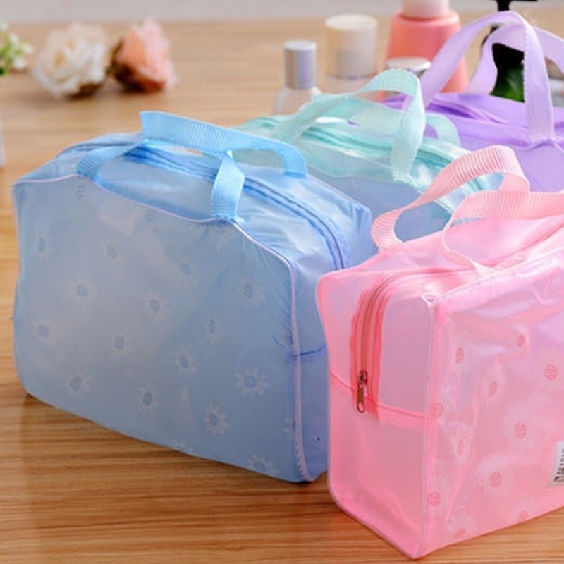 Túi Đựng Mỹ Phẩm Bằng PVC Trong Suốt Sức Chứa Lớn Họa Tiết Hoa Sáng Tạo