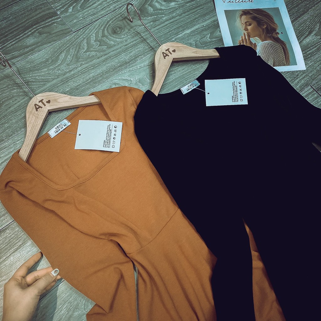 Váy midi len zip cổ U nữ - Đầm dáng xòe tay dài thun trơn bánh bèo tiểu thư ulzzang HOT | BigBuy360 - bigbuy360.vn