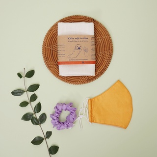 Combo dây buộc tóc lụa, khẩu trang lụa và khăn mặt tơ tằm bá minh silk