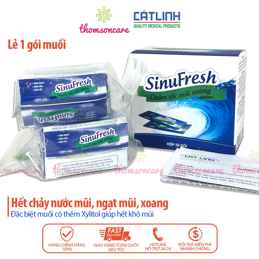 Gói muối rửa mũi xoang Cát Linh Sinufresh - muối sinh lý pha rửa mũi, giảm xoang, nghẹt mũi - Lẻ 1 gói