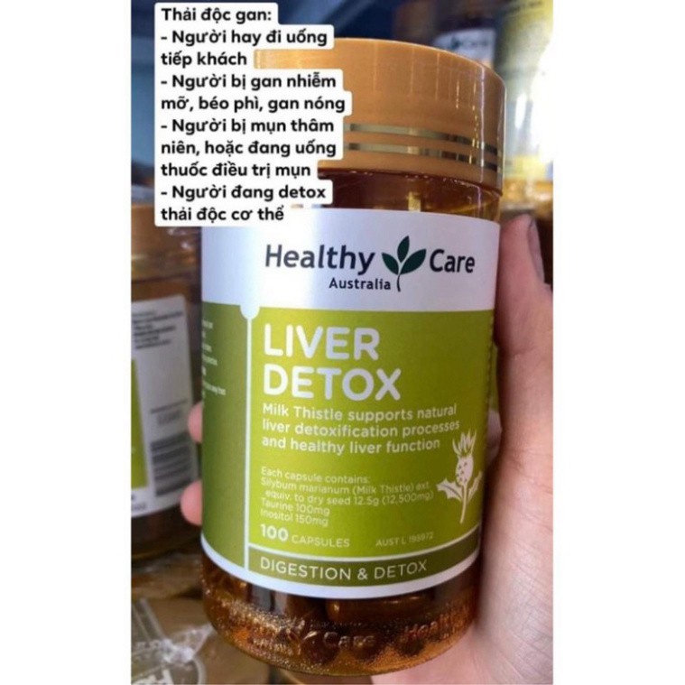 Viên uống giải độc gan Liver Detox Healthy Care 100 viên Úc - Hạ men gan , tái tạo tế bào gan