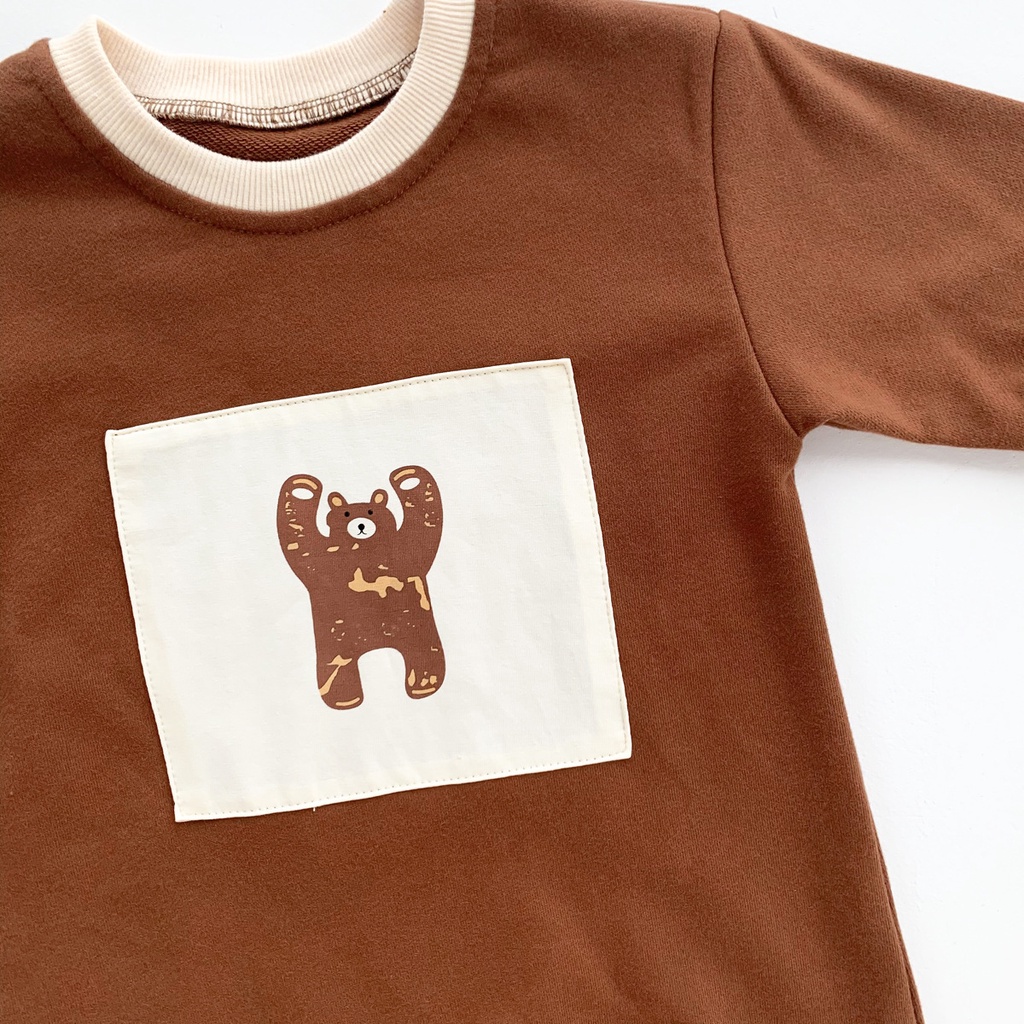 Áo liền quần tay dài hoạt hình gấu đơn giản dễ thương cho bé sơ sinh