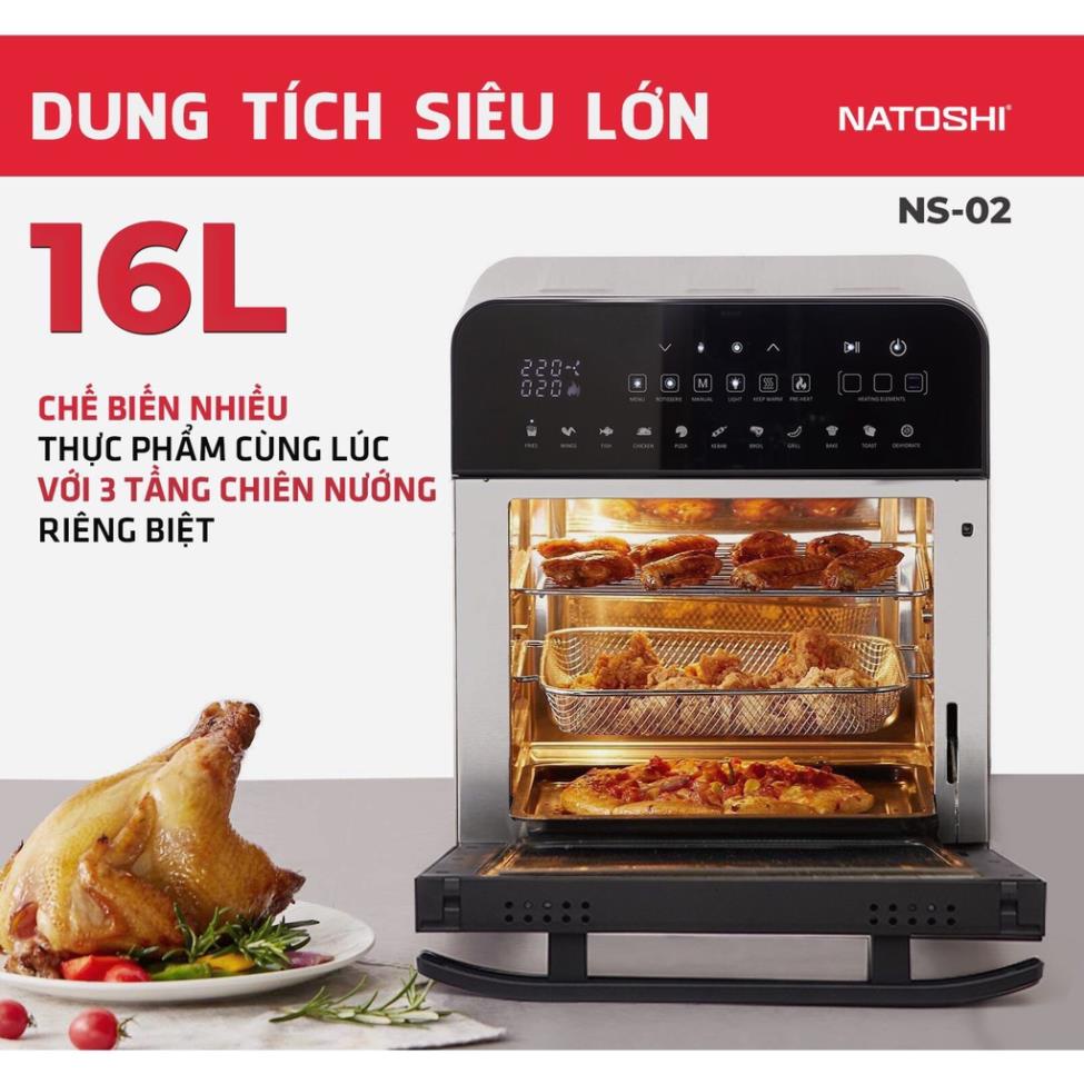 Nôi Chiên Không Dầu Điện Tử Dung Tích Lớn, Nồi Chiên Hơi Nước, Lò Chiên Không Dầu NATOSHI 16 Lít Công Nghệ Nhật Bản