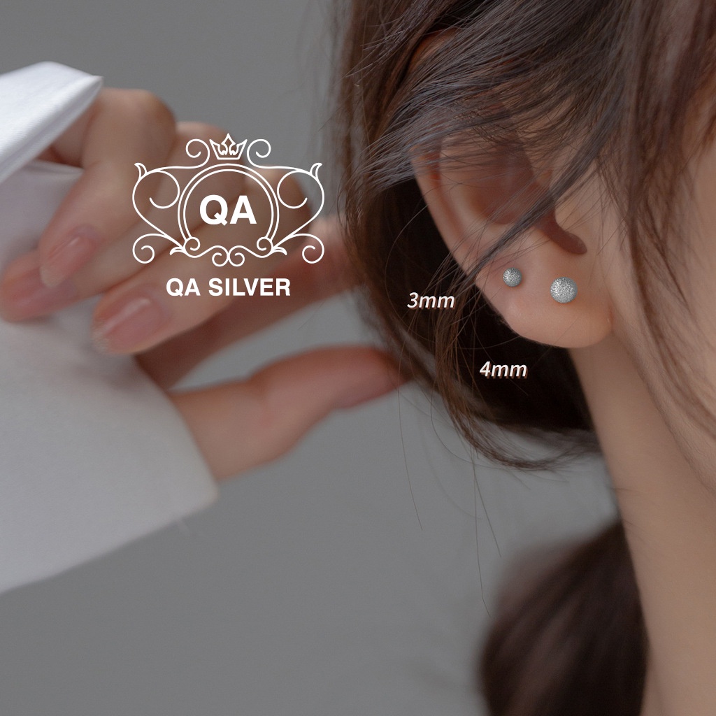 Bông tai bạc 925 nhám chốt bi vặn khuyên nam nữ tối giản S925 MINIMAL Silver Earrings QA SILVER EA220703