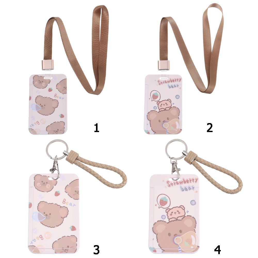 Bao đựng thẻ ID/ thẻ xe buýt/ thẻ ngân hàng/ thẻ sinh viên họa tiết gấu hoạt hình kèm móc treo tiện dụng