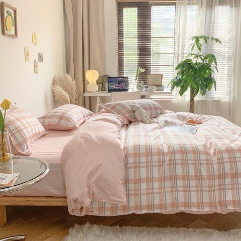 Bộ chăn ga Cotton Poly chăn ga Hàn Quốc hồng vintage đủ size miễn phí bo chun