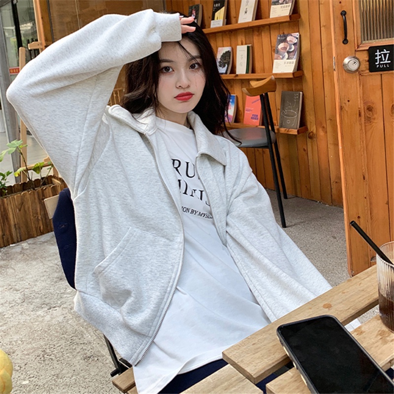 Áo Sweater Dáng Rộng Phối Khóa Kéo Thời Trang Mùa Thu Dành Cho Nữ
