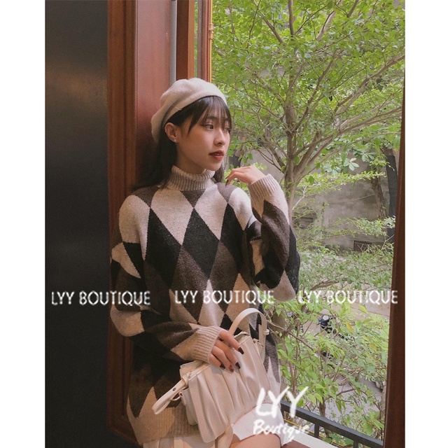 Áo len cổ lọ họa tiết quả trám HOT HIT dáng dài 3 màu chất len dầy siêu ấm hàng Quảng Châu LYY BOUTIQUE | BigBuy360 - bigbuy360.vn