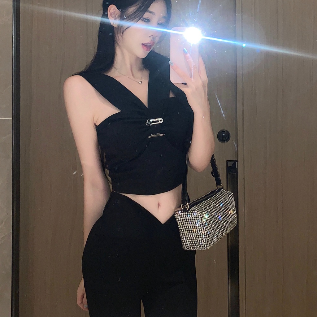 Phụ nữ mùa thu mới không tay cắt áo len dệt kim sexy thời trang Hàn Quốc