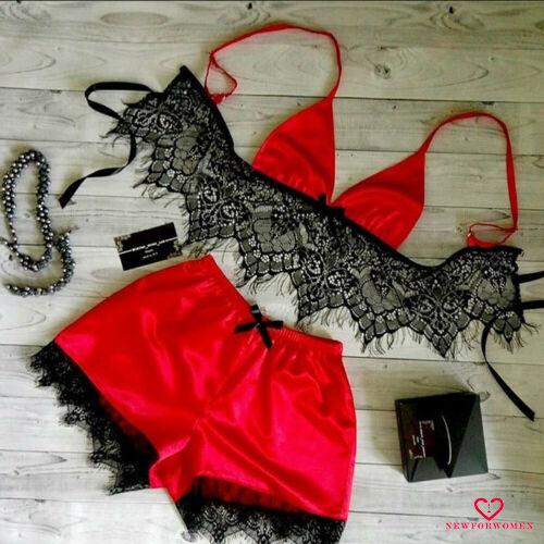 Set Đồ Ngủ 2 Mảnh Vải Satin Phối Ren Cho Nữ