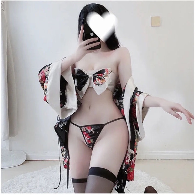 Đồ Ngủ Kimono Hoa anh đào Gợi Cảm Quyến Rũ Kèm Quần chíp